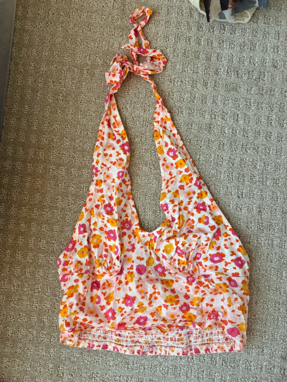 Floral Halter Women’s Top – Pink & Orange